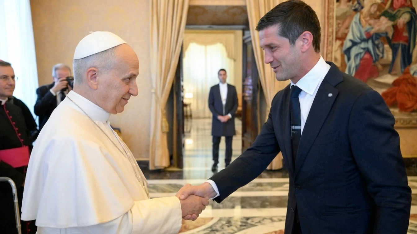 Cristi Chivu se intalneste cu Papa Francisc al XIV-lea. Inter sarbatoreste titlul 21 la Vatican